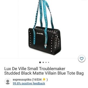 Lux De Ville Small Studded Trouble Maker Black Matte/Villain Blue Tote Bag
